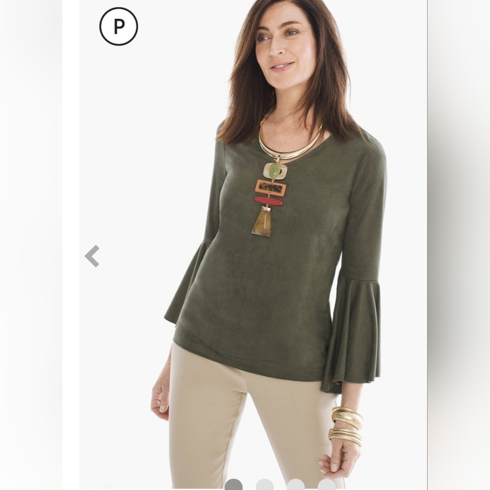 Chico's Faux Suede Flare Sleeve Knit Top